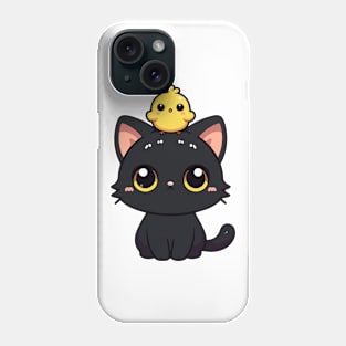 Cute Black Cat And Yellow Bird Phone Case