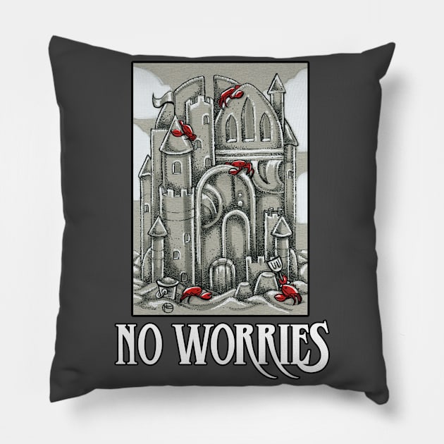 No Worries - Sand Castle - Crabs Pillow by Nat Ewert Art