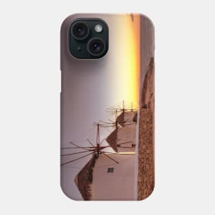 Sunset at the famous windmills of Mykonos, Greece Phone Case