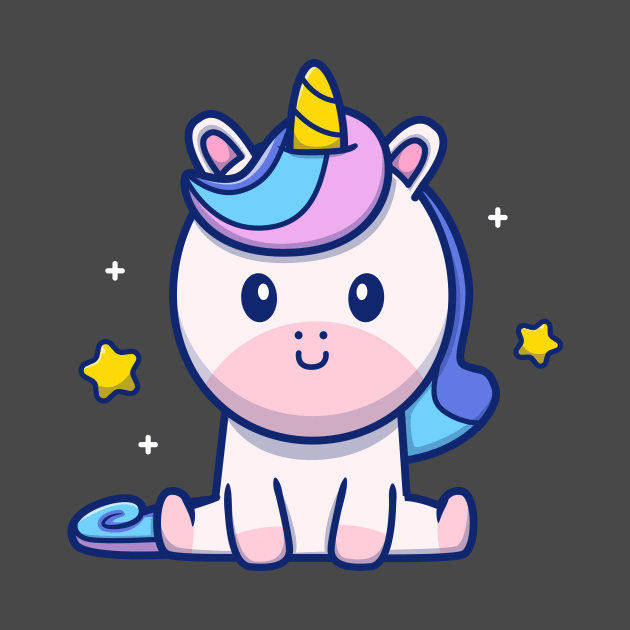 Cute Unicorn Sitting Cartoon by Catalyst Labs