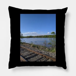 Railroad Tracks by the River Pillow