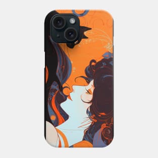 Woman and black cat (orange) Phone Case