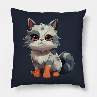 Cartoon white and grey fluffy cat Pillow