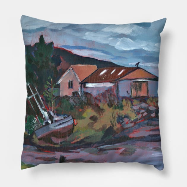 vancouver island beach boat Pillow by StephaniePerryArt