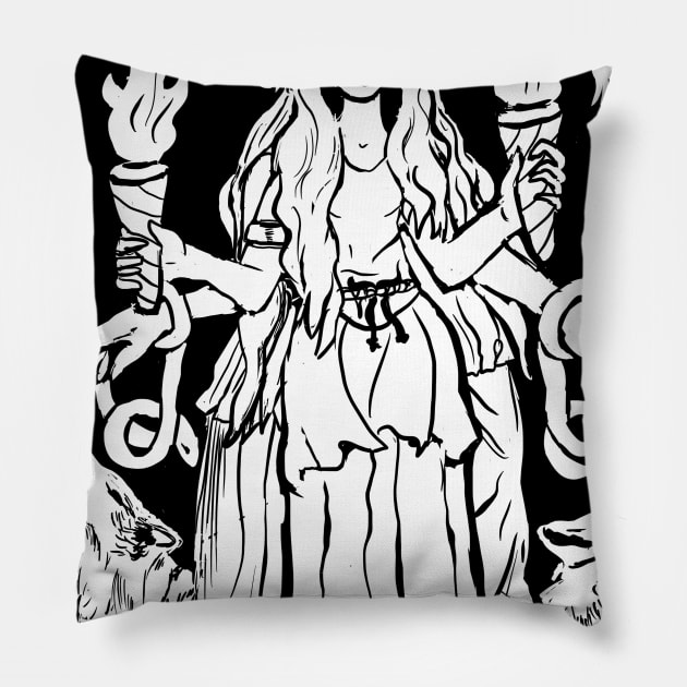 Hecate Triple Moon Goddess Pagan Witchy Goth Pillow by LunaElizabeth