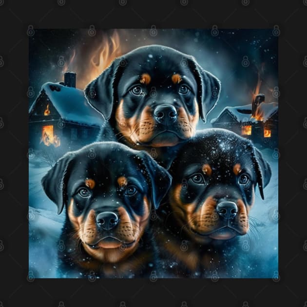 Rottweiler Puppies Surrounded With Fire by Enchanted Reverie