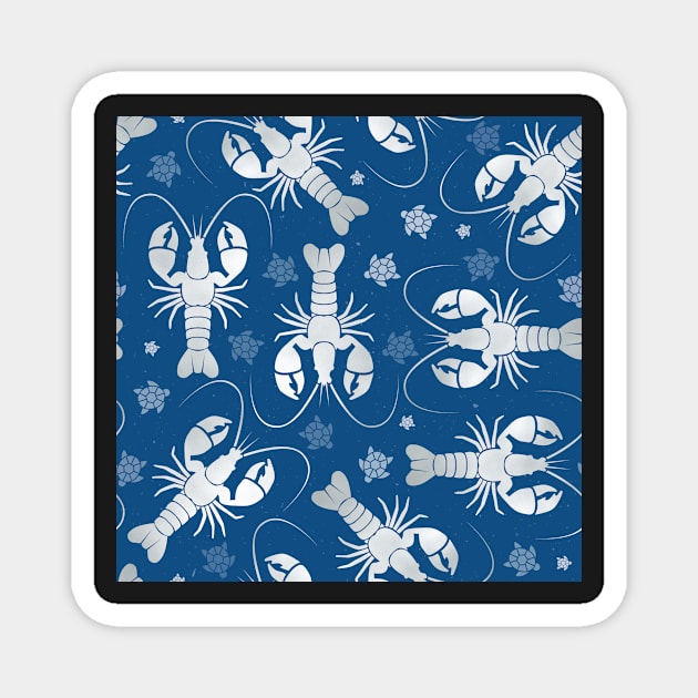 lobster love silver on dark blue Magnet by colorofmagic