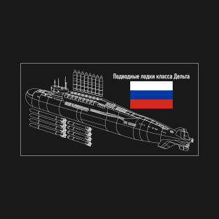 Russian Delta Class Submarine Blueprint Diagrams Infographic Flag Gift T-Shirt