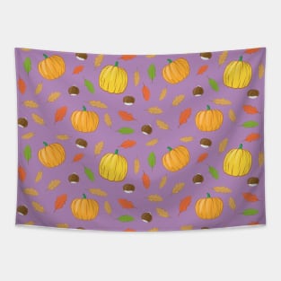 Colorful Autumnal Season - Nature Pattern on Purple Background Tapestry