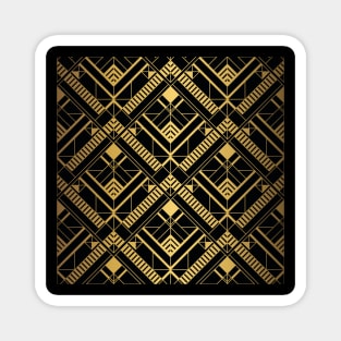 Thick Heavy Black and Gold Vintage Art Deco Geometric Square Pattern Magnet