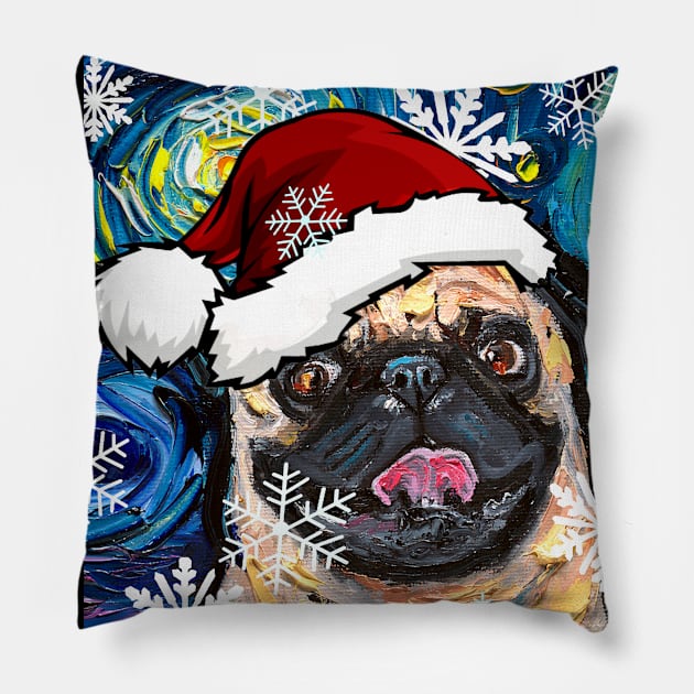 Fawn Pug Santa Pillow by sagittariusgallery