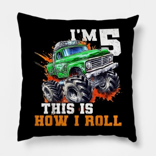 5 Year Old 5th Birthday Monster Truck Car Themed for Boy Pillow