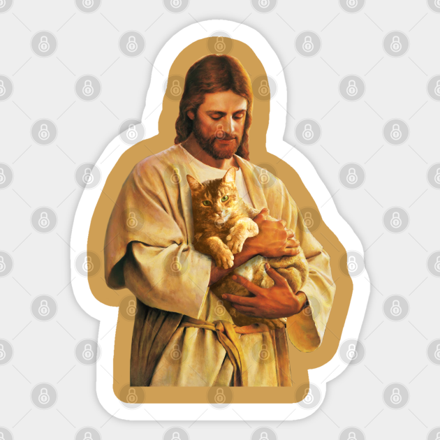 Christ and His Cat - Jesus - Sticker