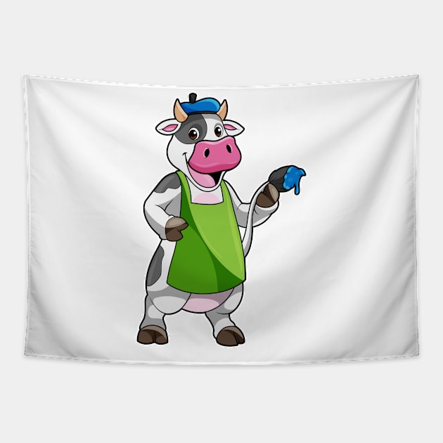 Cow as Painter with Paint & Apron Tapestry by Markus Schnabel