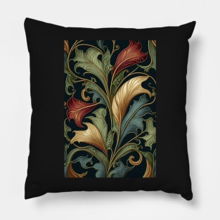 Floral Garden Botanical Print with Fall Gold Flowers and Leaves Pillow