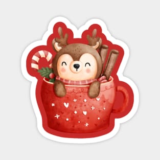 Cute Baby Christmas Reindeer In a Cup Magnet