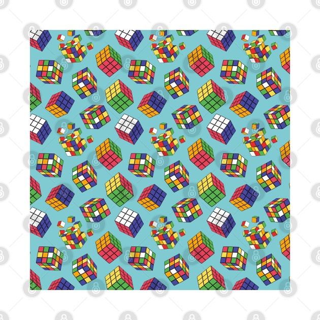 Rubik Cube Pattern On Blue by Designoholic