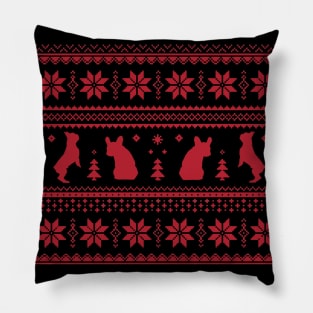 French Bulldog Frenchie, red Christmas sweater Pillow