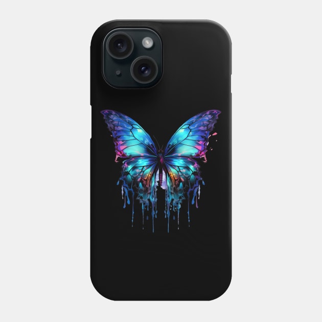 Butterfly Purple Pink Light Blue Wings Watercolor Style Drip Phone Case by IslandGirl Co.