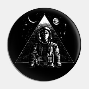 Ancient Egyptian Pyramid Spaceman Astronaut Illustration Tee: Cosmic Explorer Pin