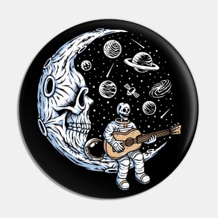 Funny Skeleton Astronaut Playing Guitar on Dead Moon Pin