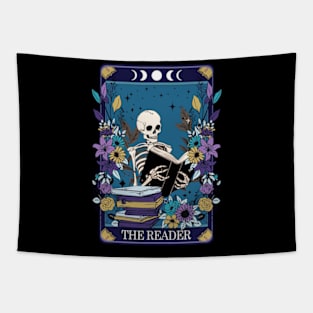 Book The Reader skeleton tarot shirt for book lover bookish fortune teller tarot card librarian Tapestry