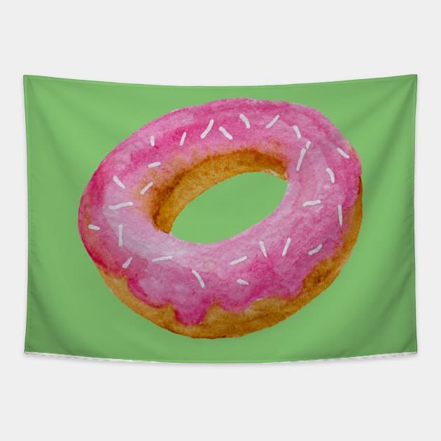 Watercolor donut - pink on green background Tapestry by wackapacka