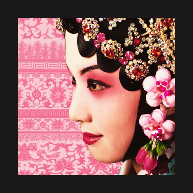 Chinese Opera Star with Blush Pink Traditional Floral Pattern- Hong Kong Retro by CRAFTY BITCH