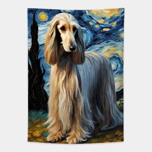 Afghan Hound Dog Breed Painting in a Van Gogh Starry Night Art Style Tapestry