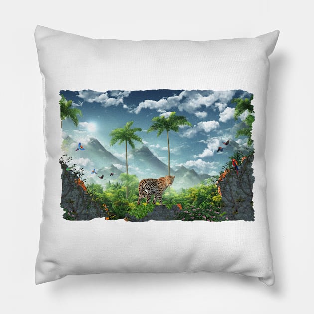 Leopard With A Jungle View Pillow by PhotoArts