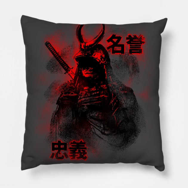 Cyberpunk Samurai Neon with Japanese Characters Pillow by Area31Studios