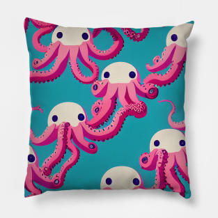 Pink Octopus Dancers - Super Cute Colorful Cephalopod Pattern Pillow