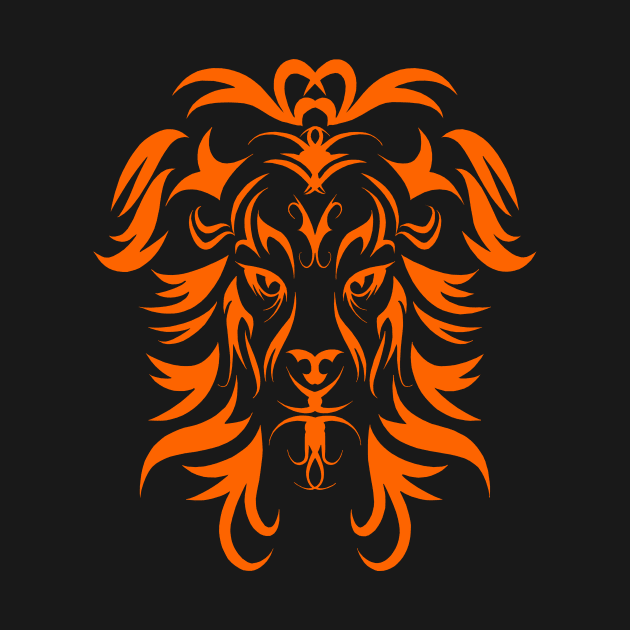 Tribal Tattoo Art Orange Lion Head by Atteestude