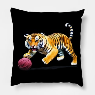 Tiger Playing with Ball of Yarn Pillow