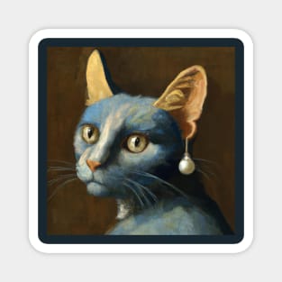 Blue Cat With a Pearl Earring Magnet