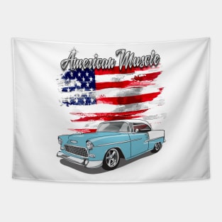 1955 Skyline Blue Chevy Bel Air American Muscle Print Tapestry