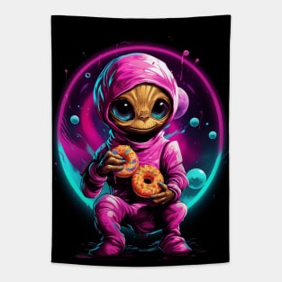 Cute Alien Eating Doughnuts Tapestry