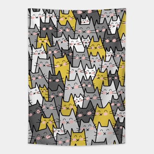 Cat Party - Gray and Mustard Yellow Tapestry