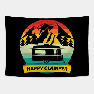 Vintage Happy Glamper - Mountain Hiker Travel Camper Tapestry