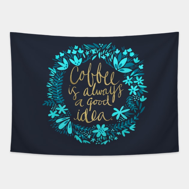 Coffee - Blue & Gold Tapestry by CatCoq