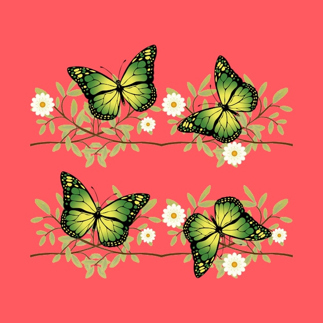 Four green butterflies by Gaspar Avila