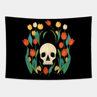 Skull with tulips Tapestry