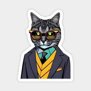 Cat Boss wearing a suit and sunglasses Magnet