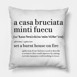 A casa bruciata minti fuecu  - Set a burnt house on fire | Salento Aforismi - Salento Aphorism Pillow