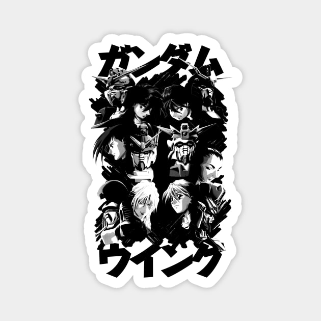 Gundam Wing Pilots (black) Magnet by geekingink