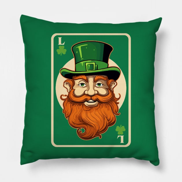 Leprechaun Shamrock Card St Paddys Day Festival Pillow by Apocatnipse Meow