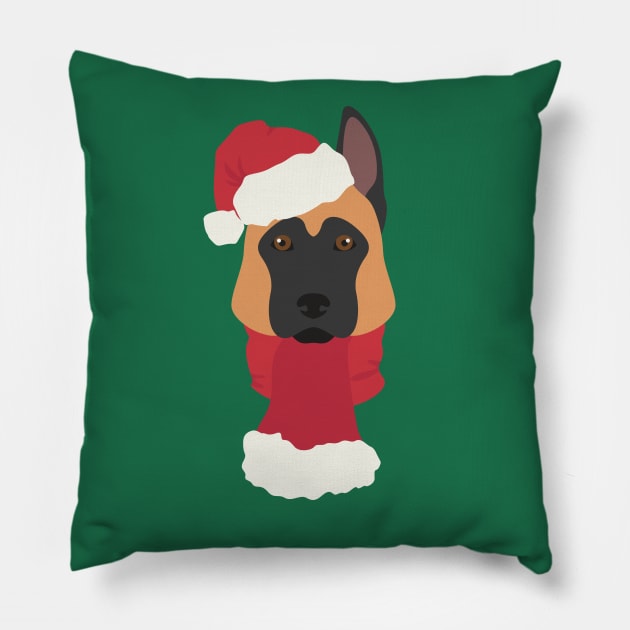 Christmas Malonois Dog Face Pillow by JunkyDotCom