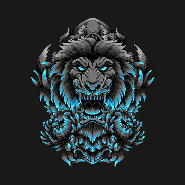 angry lion with flower and ornaments by Marciano Graphic