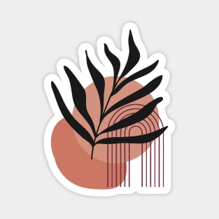 Boho Abstract Leaf with Geometric Shapes in Earth Tones, Modern Boho Art Magnet
