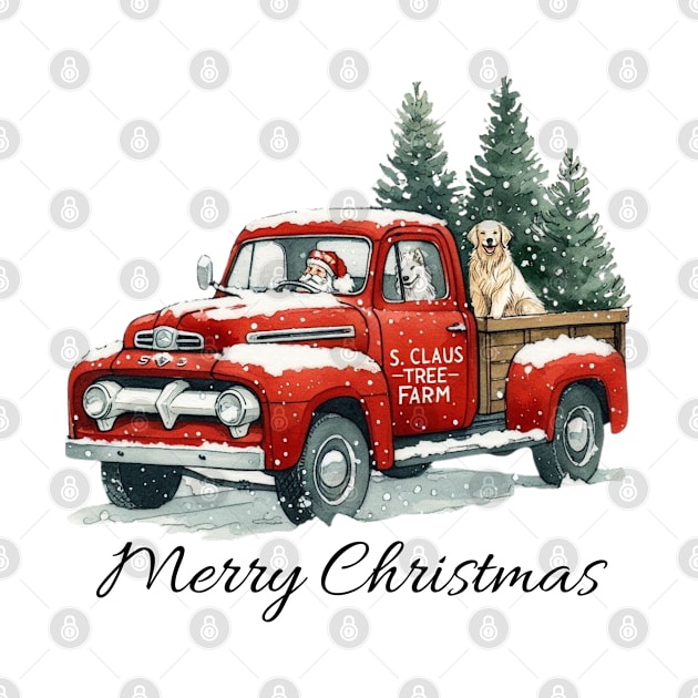Christmas Tree Farm Golden Retriever Golden Retriever And Red Truck